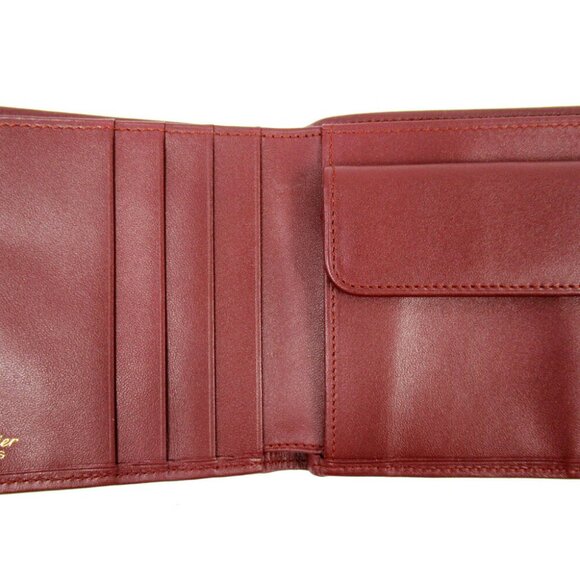 Cartier Two Folded Purse Masteline Bordeaux Enamel Leather Authentic USED T10436 - Picture 5 of 8